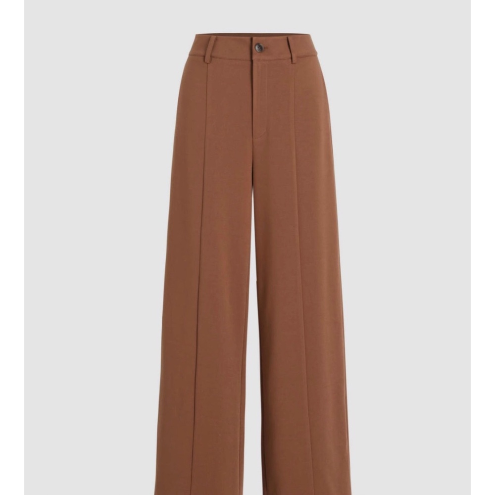 Cider Women's Camel Brown High Waist Solid Zipper Wide Leg Trousers Size S